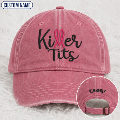 Personalized Killer Tts Pink Ribbon Embroidered Washed Cap, Awareness Gift