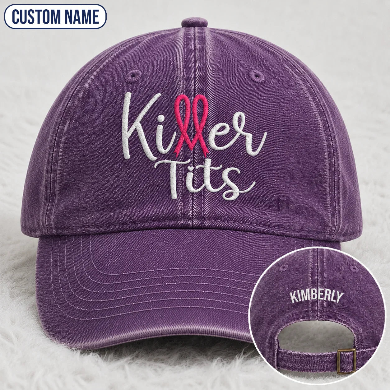Personalized Killer Tts Pink Ribbon Embroidered Washed Cap, Awareness Gift