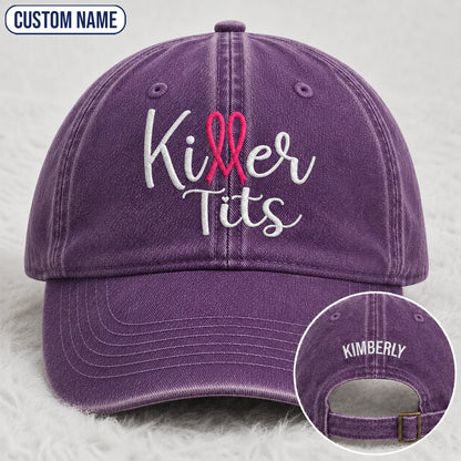 Personalized Killer Tts Pink Ribbon Embroidered Washed Cap, Awareness Gift