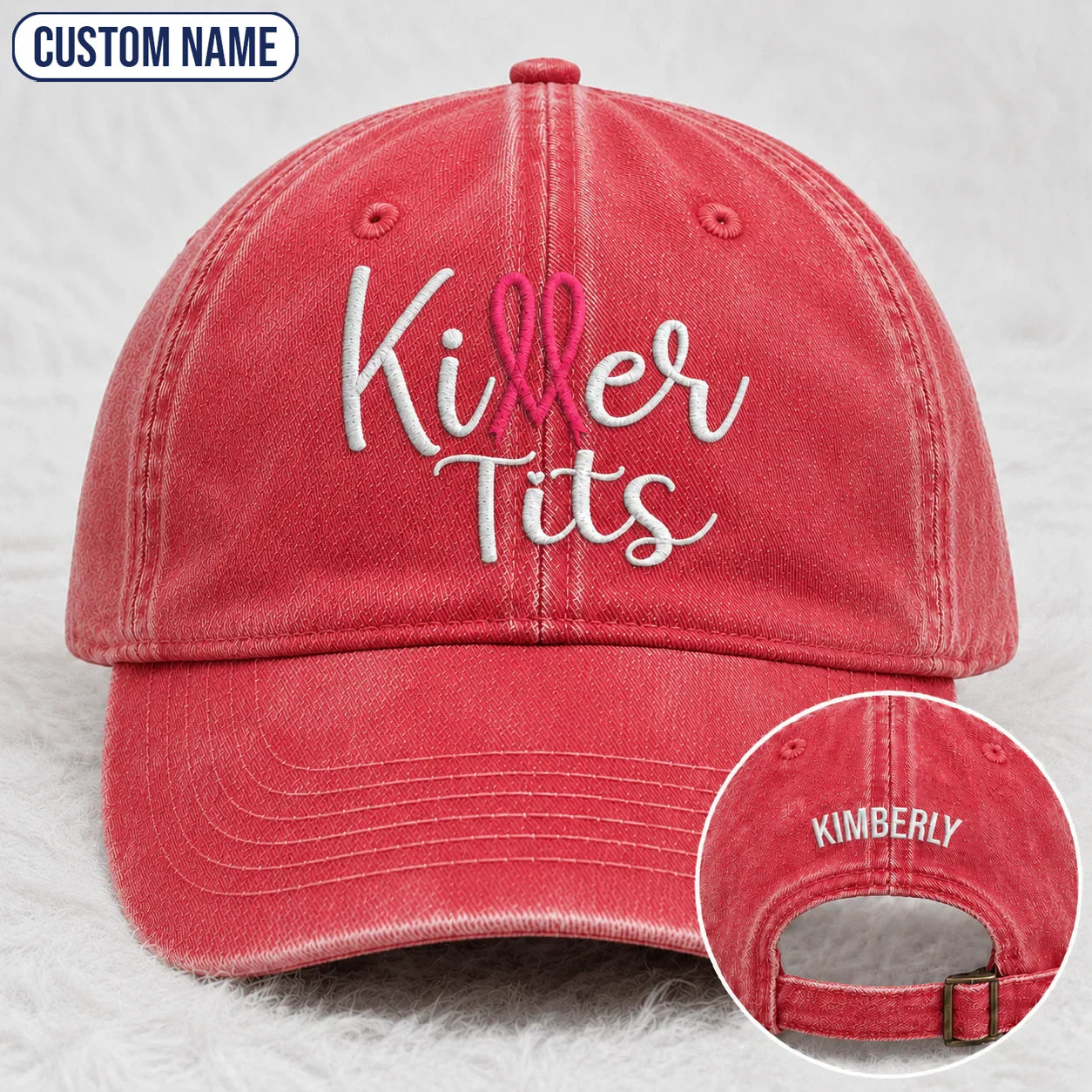 Personalized Killer Tts Pink Ribbon Embroidered Washed Cap, Awareness Gift