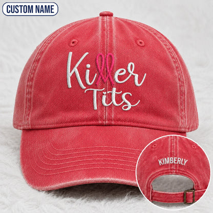 Personalized Killer Tts Pink Ribbon Embroidered Washed Cap, Awareness Gift