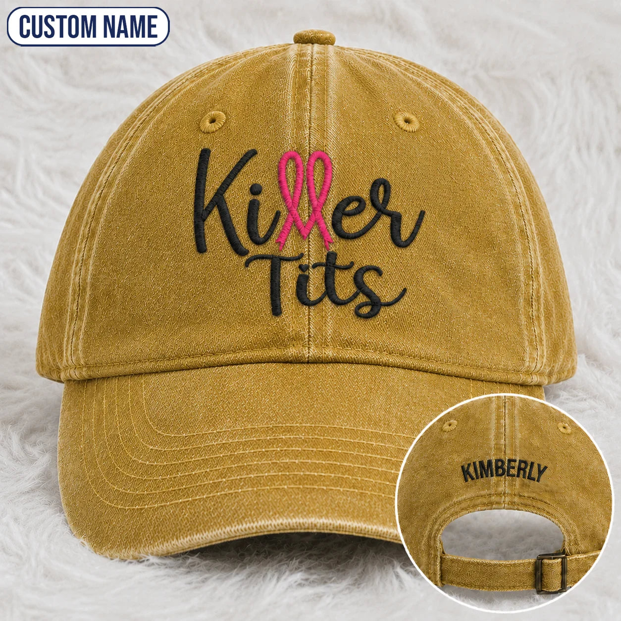 Personalized Killer Tts Pink Ribbon Embroidered Washed Cap, Awareness Gift