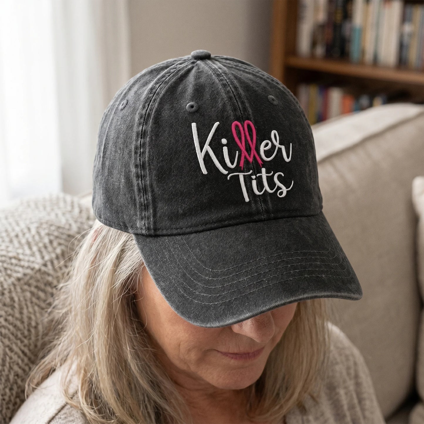 Personalized Killer Tts Pink Ribbon Embroidered Washed Cap, Awareness Gift