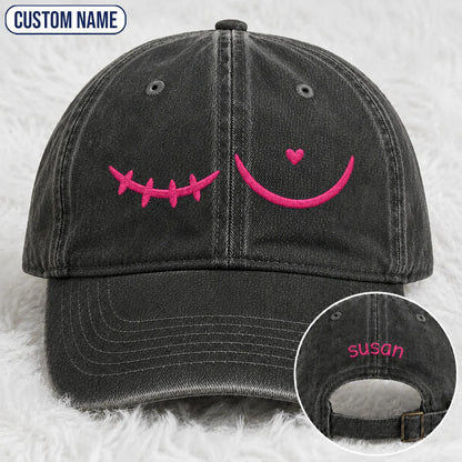 Personalized Pink Stitch Embroidered Washed Cap, Awareness Gift