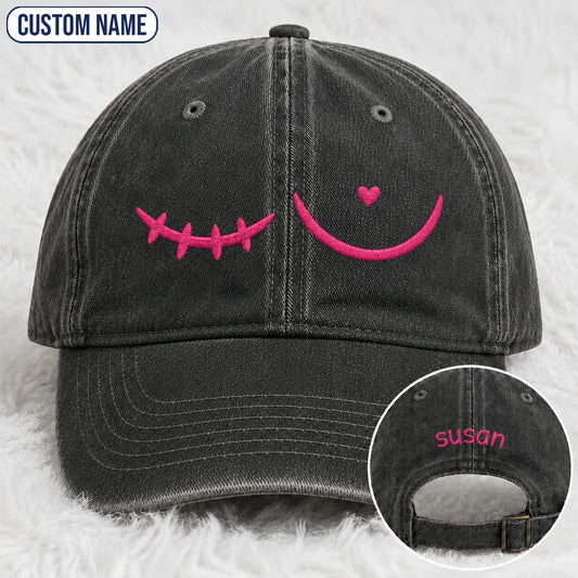 Personalized Pink Stitch Embroidered Washed Cap, Awareness Gift