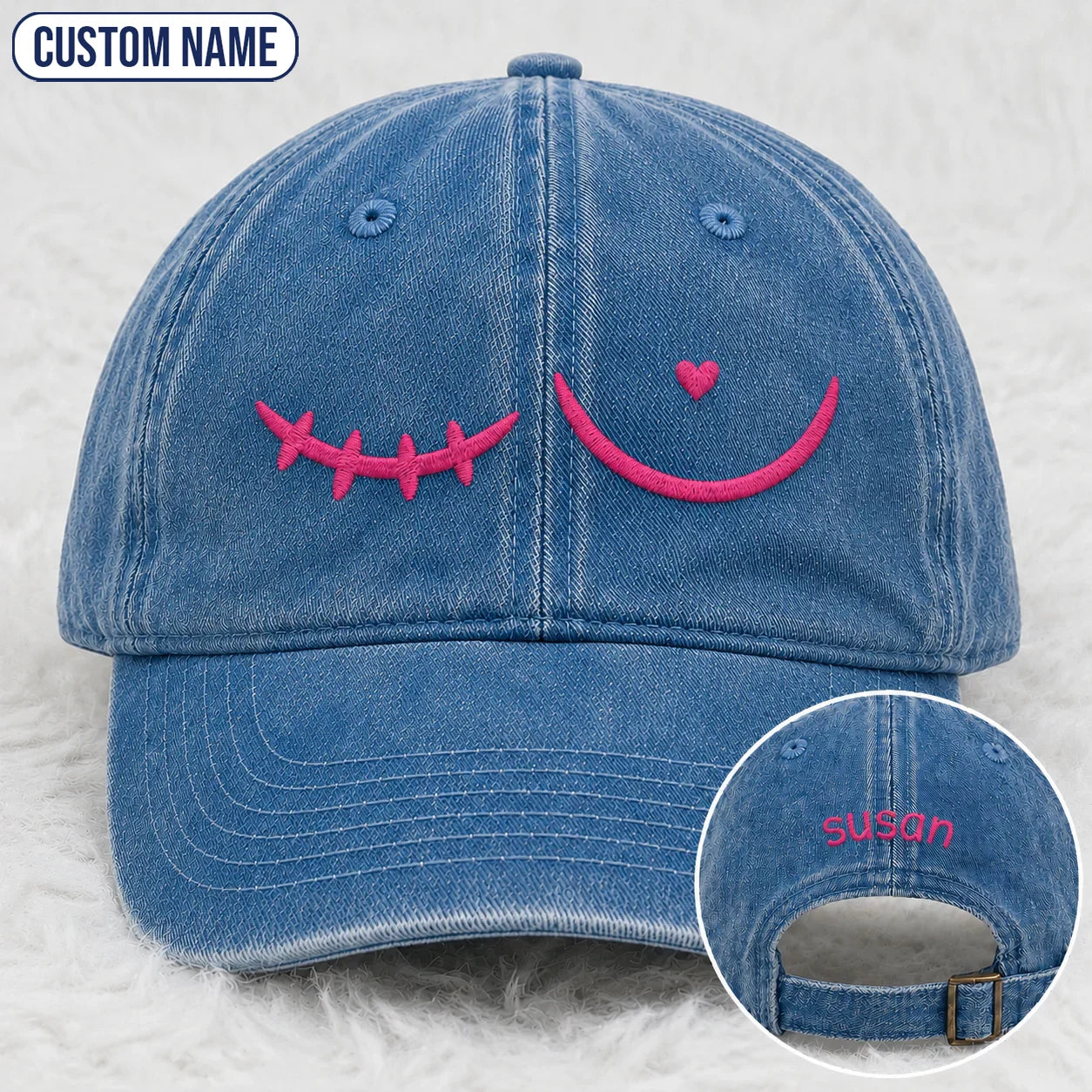 Personalized Pink Stitch Embroidered Washed Cap, Awareness Gift