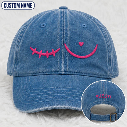Personalized Pink Stitch Embroidered Washed Cap, Awareness Gift