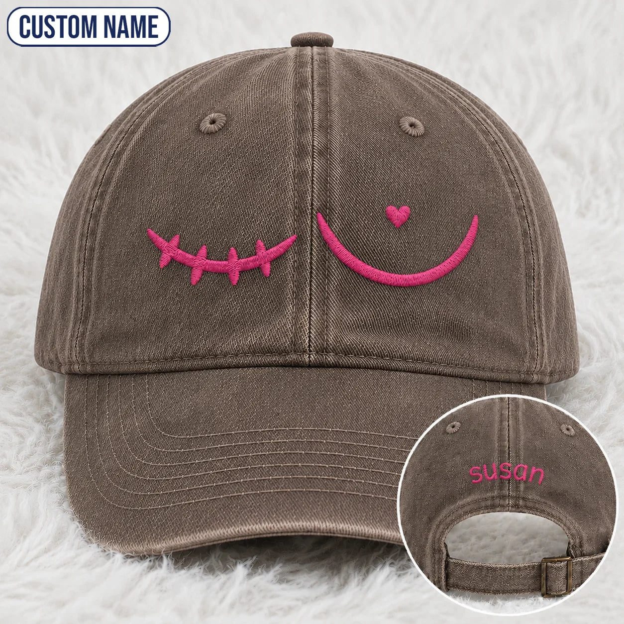 Personalized Pink Stitch Embroidered Washed Cap, Awareness Gift