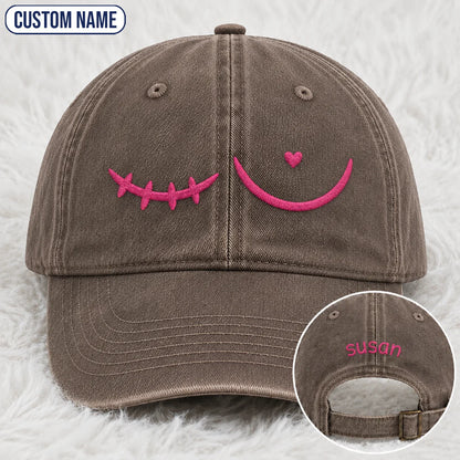 Personalized Pink Stitch Embroidered Washed Cap, Awareness Gift