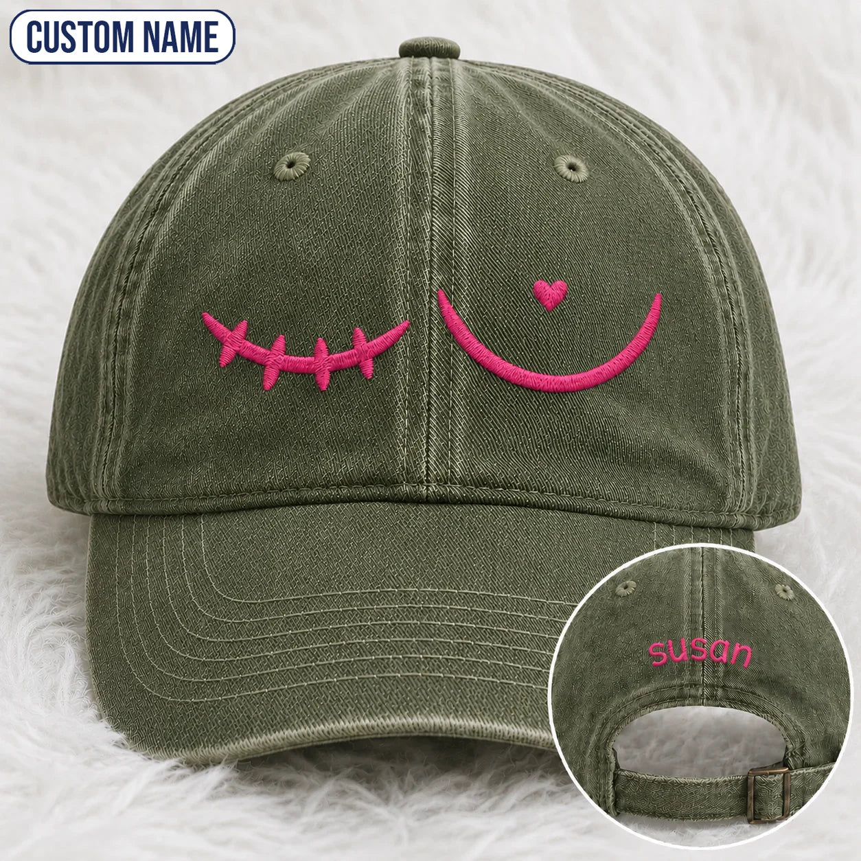 Personalized Pink Stitch Embroidered Washed Cap, Awareness Gift