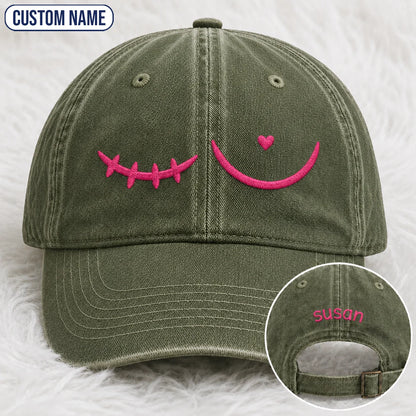 Personalized Pink Stitch Embroidered Washed Cap, Awareness Gift