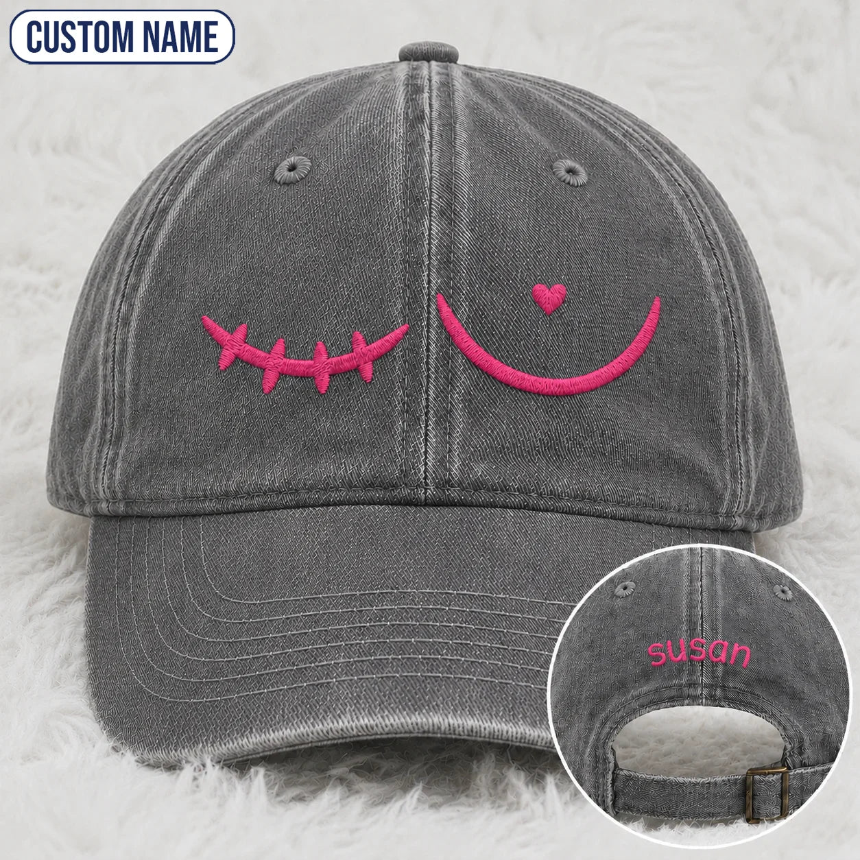 Personalized Pink Stitch Embroidered Washed Cap, Awareness Gift
