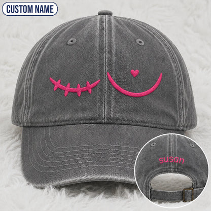 Personalized Pink Stitch Embroidered Washed Cap, Awareness Gift