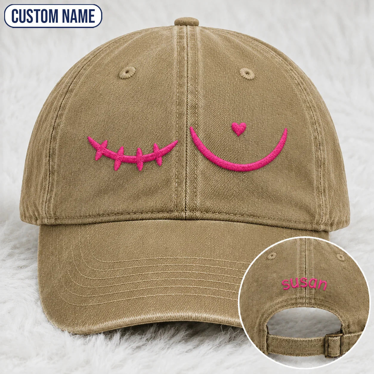 Personalized Pink Stitch Embroidered Washed Cap, Awareness Gift