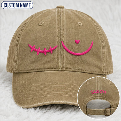 Personalized Pink Stitch Embroidered Washed Cap, Awareness Gift