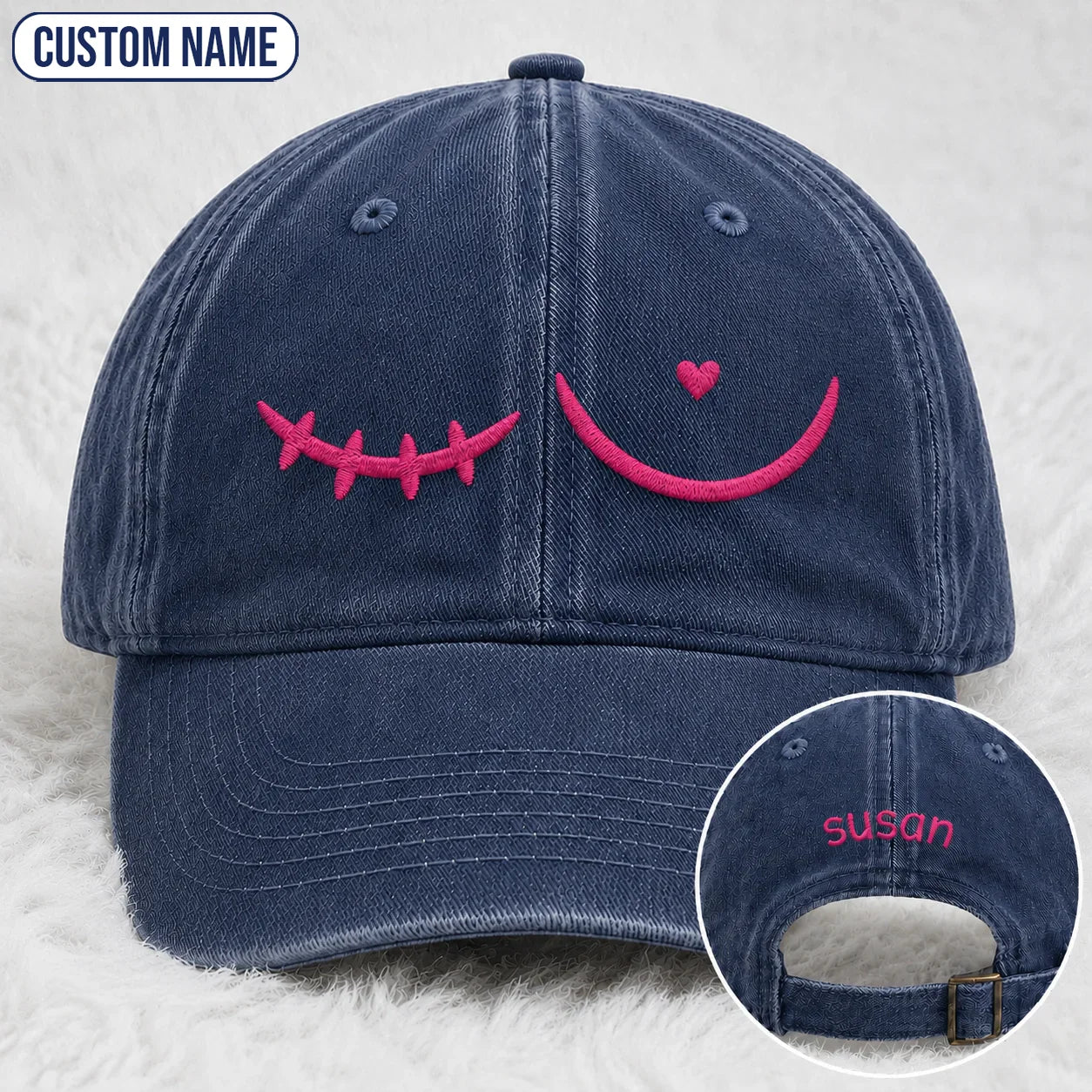 Personalized Pink Stitch Embroidered Washed Cap, Awareness Gift