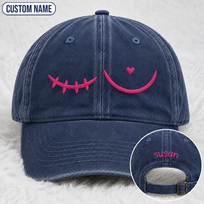 Personalized Pink Stitch Embroidered Washed Cap, Awareness Gift