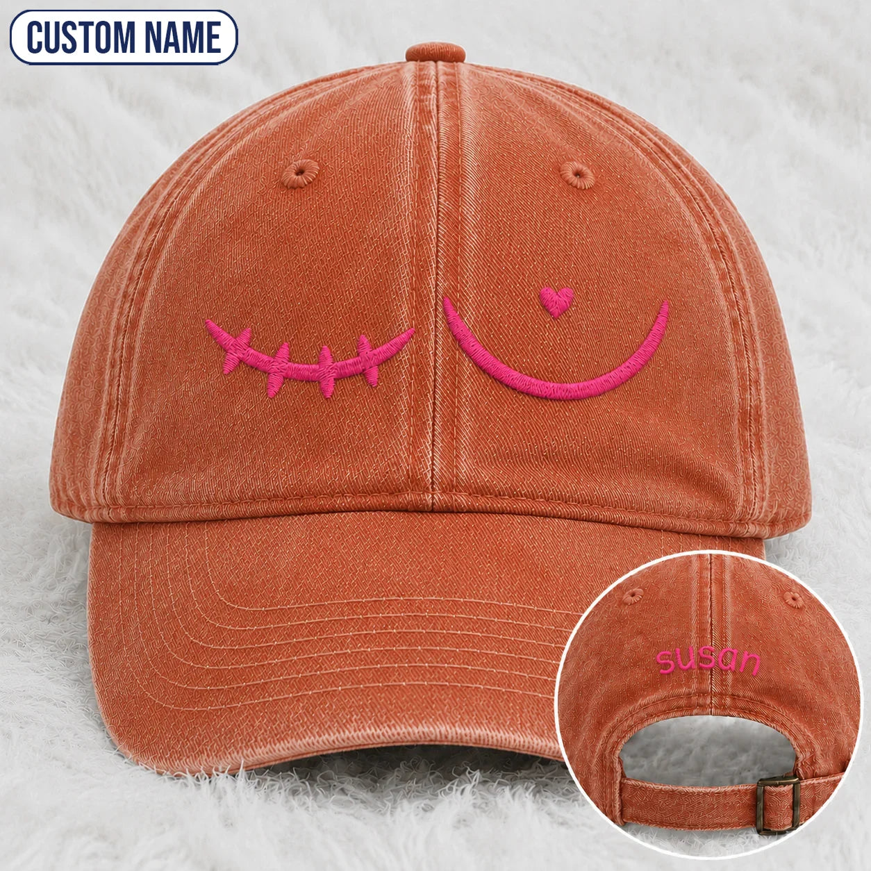 Personalized Pink Stitch Embroidered Washed Cap, Awareness Gift