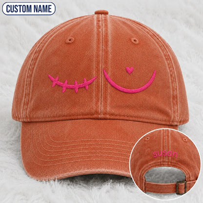Personalized Pink Stitch Embroidered Washed Cap, Awareness Gift