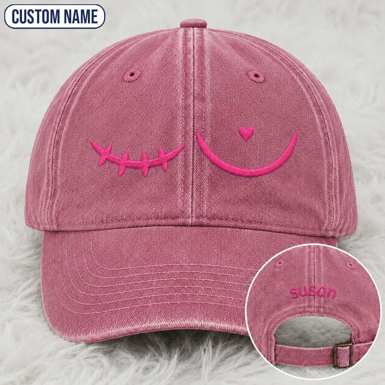 Personalized Pink Stitch Embroidered Washed Cap, Awareness Gift