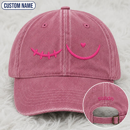 Personalized Pink Stitch Embroidered Washed Cap, Awareness Gift
