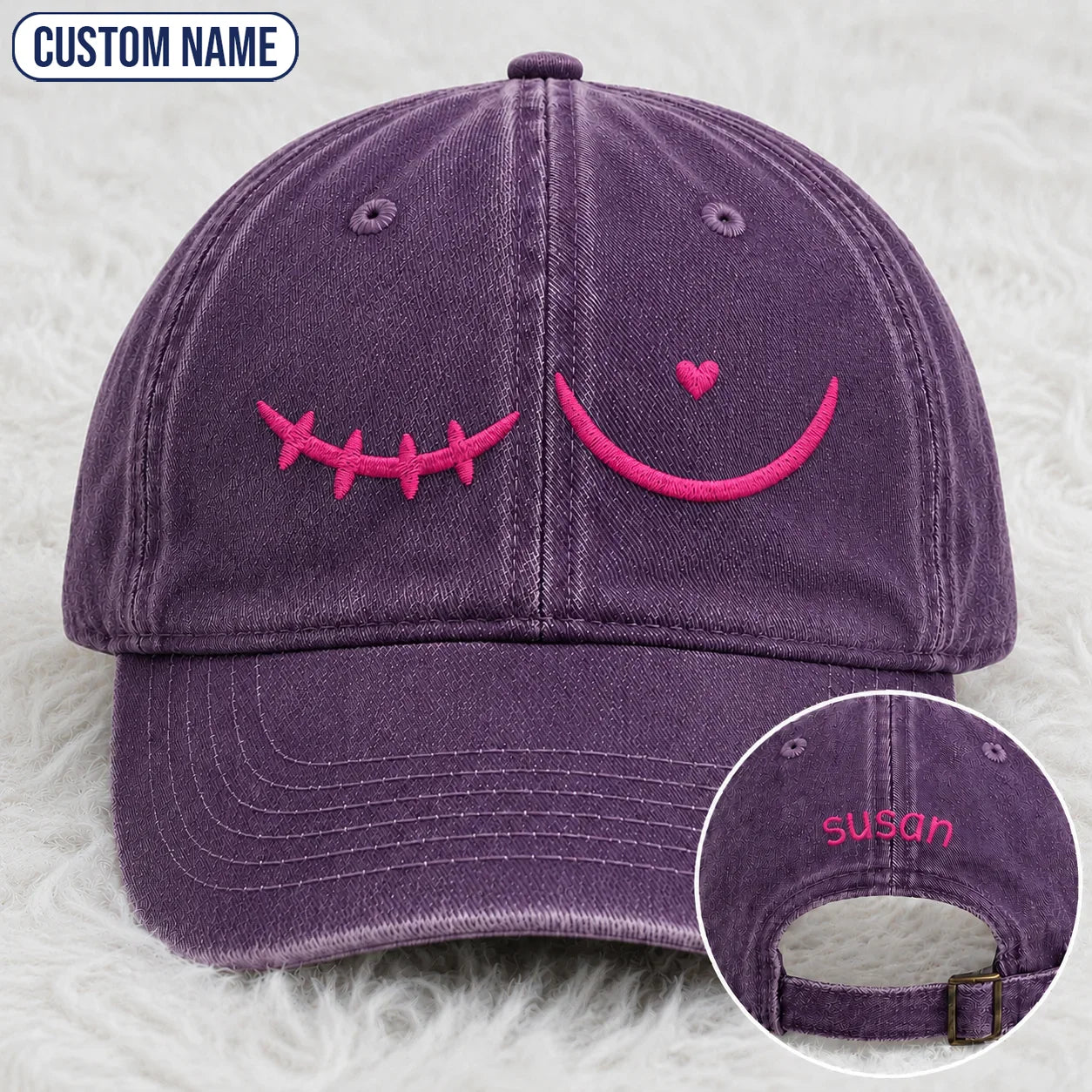 Personalized Pink Stitch Embroidered Washed Cap, Awareness Gift