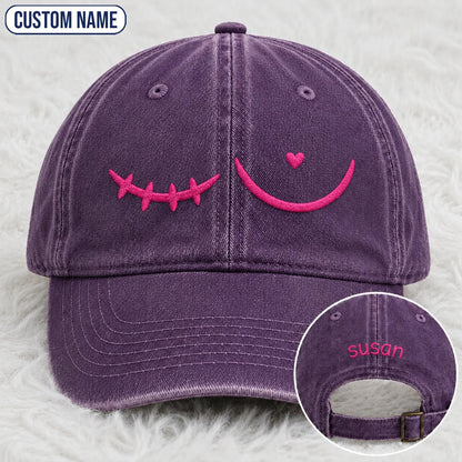 Personalized Pink Stitch Embroidered Washed Cap, Awareness Gift
