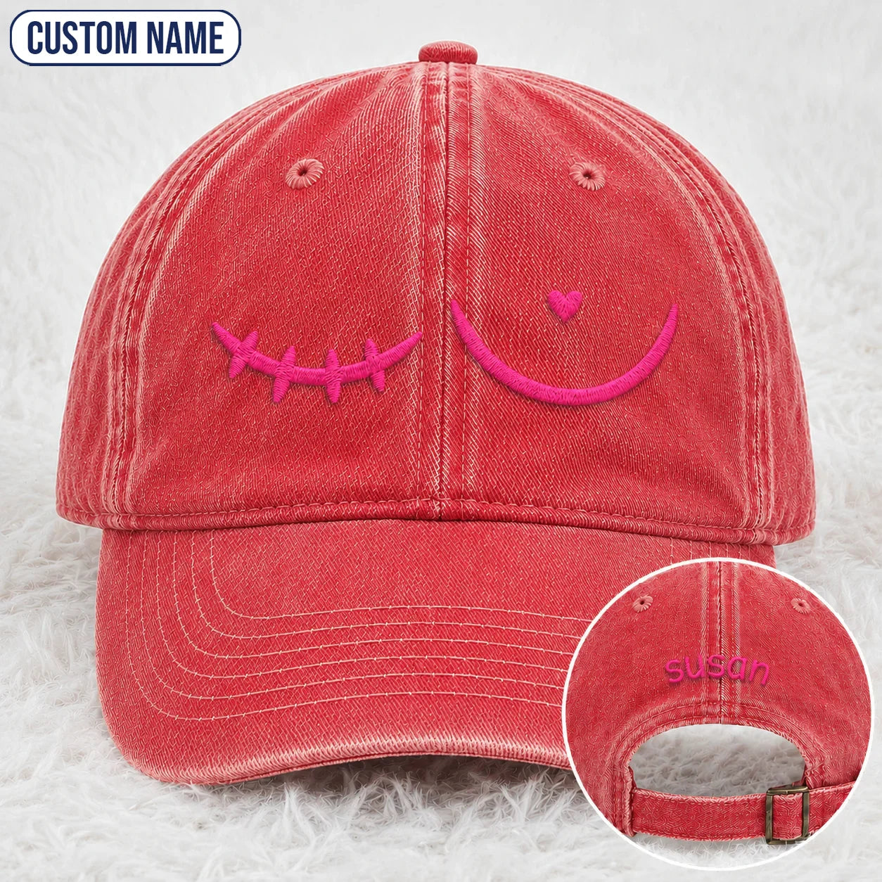 Personalized Pink Stitch Embroidered Washed Cap, Awareness Gift