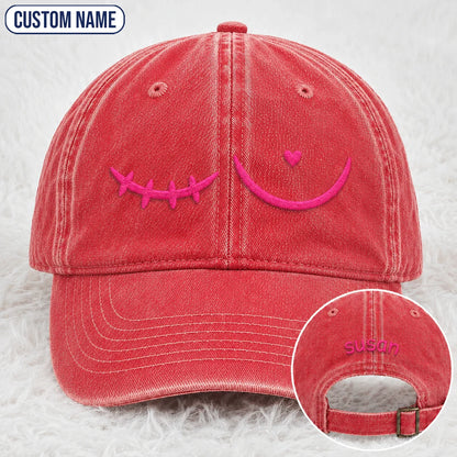 Personalized Pink Stitch Embroidered Washed Cap, Awareness Gift