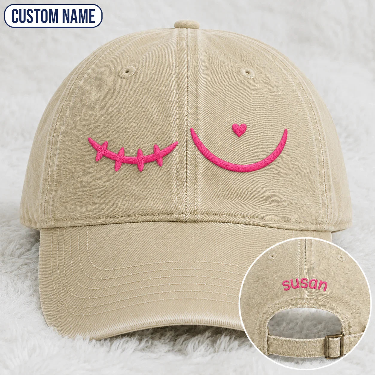 Personalized Pink Stitch Embroidered Washed Cap, Awareness Gift