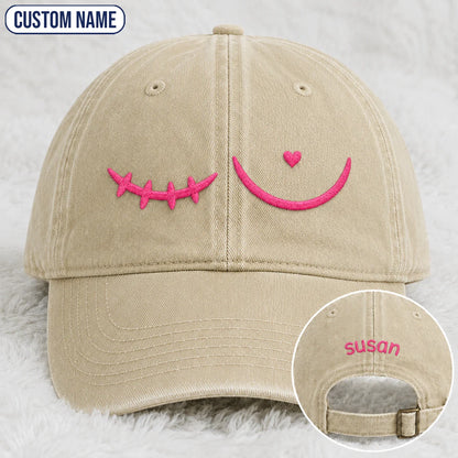 Personalized Pink Stitch Embroidered Washed Cap, Awareness Gift