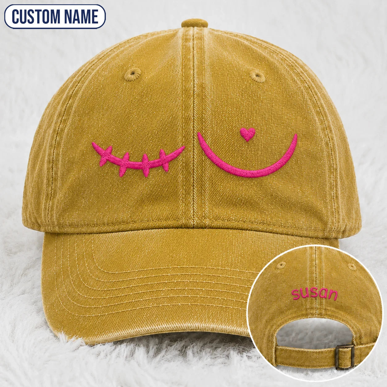 Personalized Pink Stitch Embroidered Washed Cap, Awareness Gift