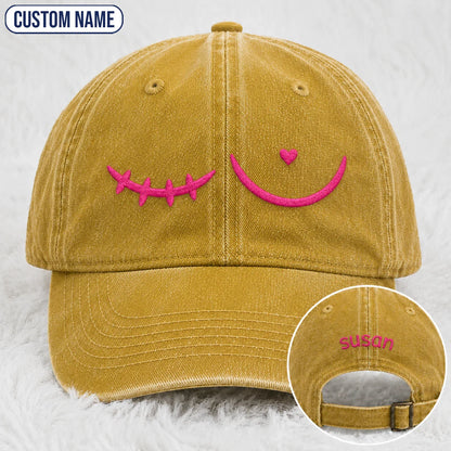 Personalized Pink Stitch Embroidered Washed Cap, Awareness Gift