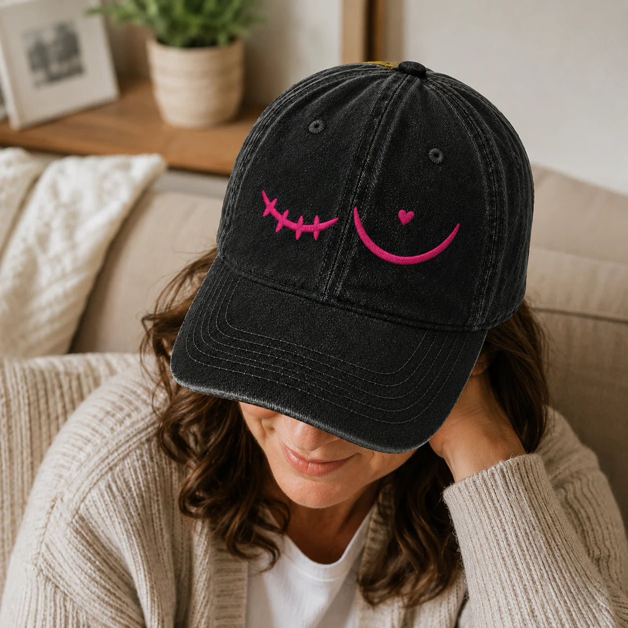 Personalized Pink Stitch Embroidered Washed Cap, Awareness Gift