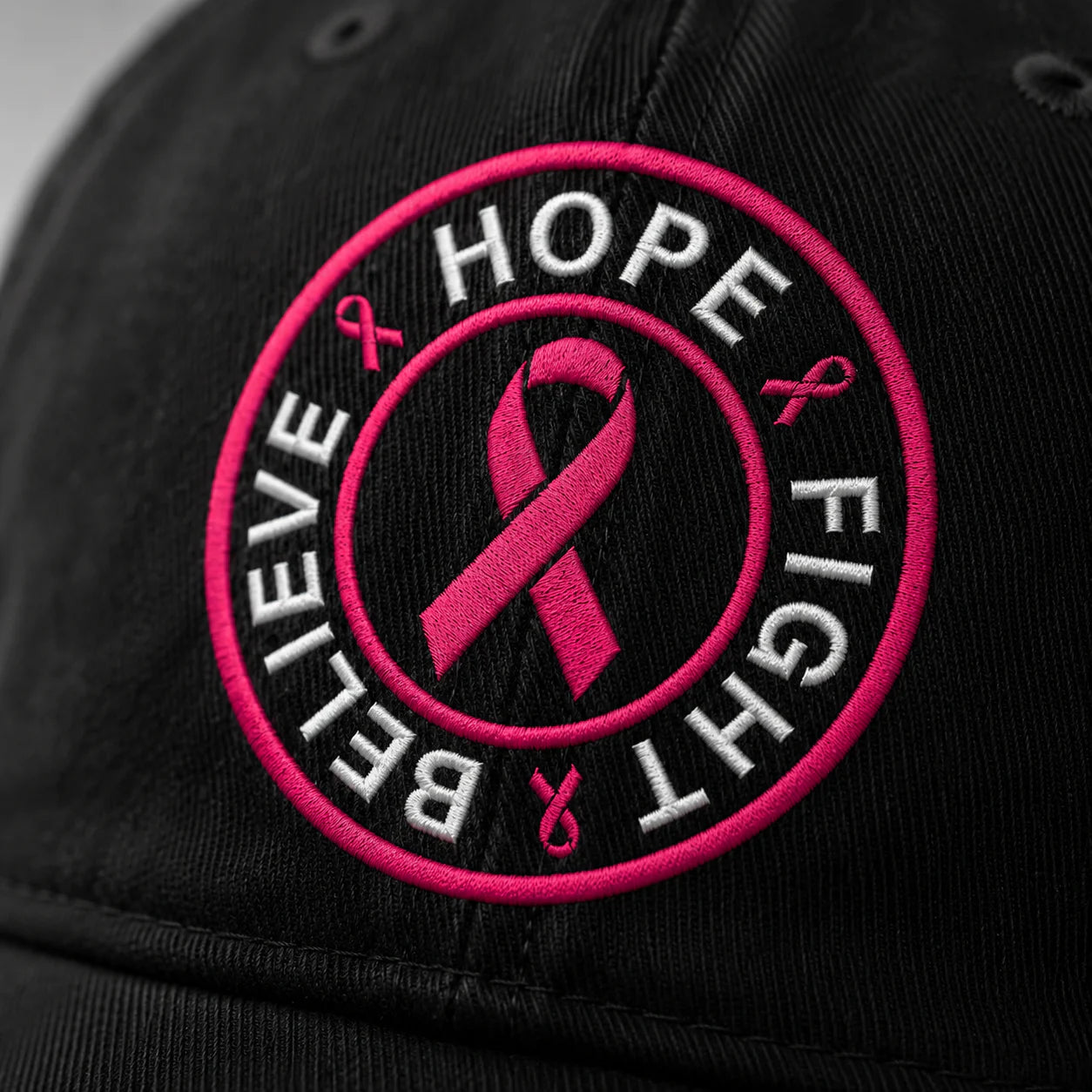 Personalized Hope Fight Believe Pink Ribbon Embroidered Washed Cap, Awareness Gift