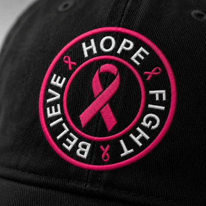 Personalized Hope Fight Believe Pink Ribbon Embroidered Washed Cap, Awareness Gift