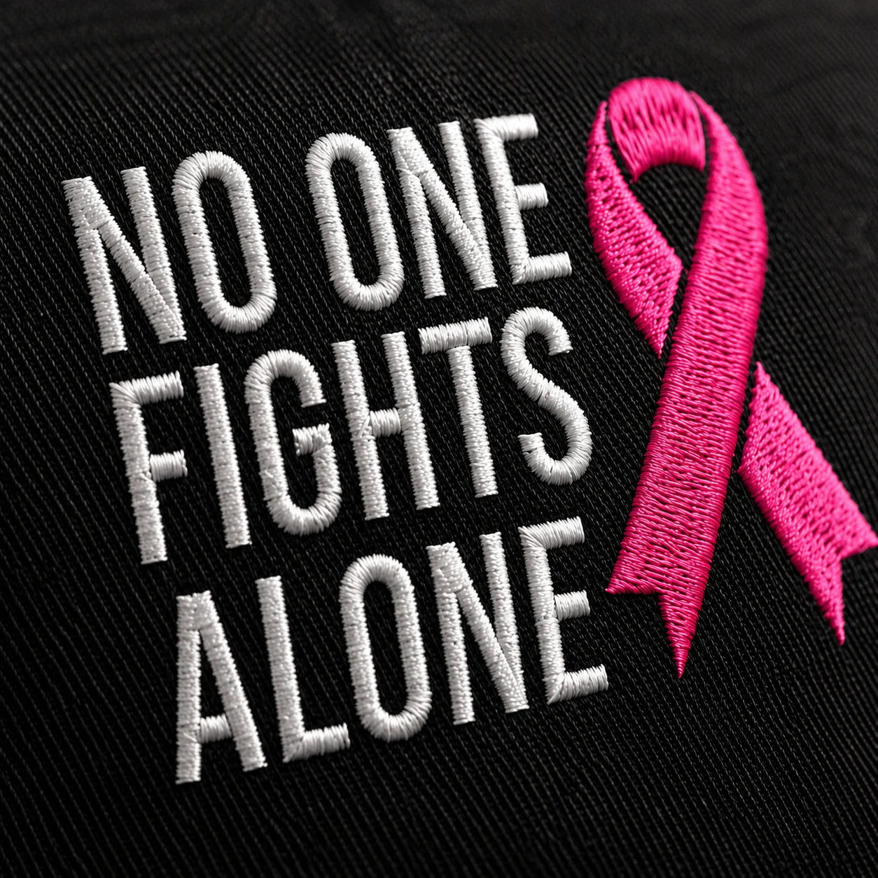 Personalized No One Fights Alone Pink Ribbon Embroidered Washed Cap, Awareness Gift