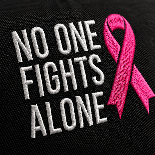 Personalized No One Fights Alone Pink Ribbon Embroidered Washed Cap, Awareness Gift