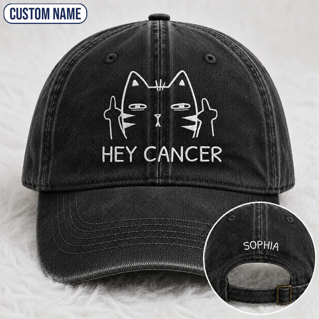 Personalized Sassy Cat Embroidered Washed Cap, Awareness Gift
