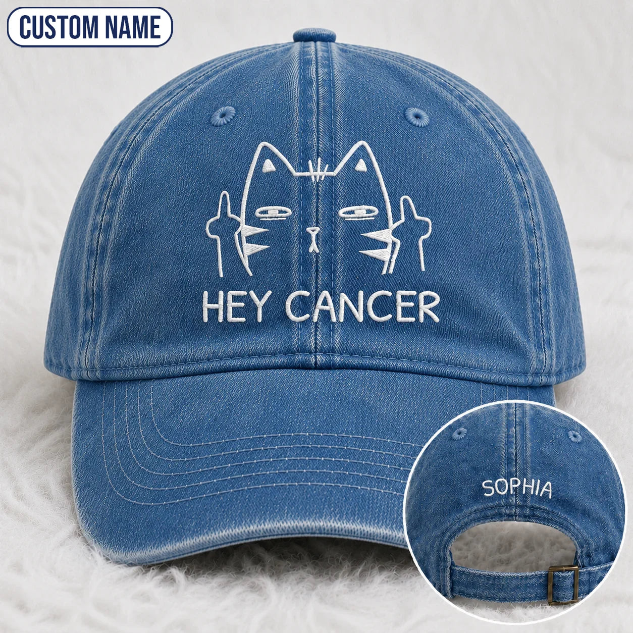Personalized Sassy Cat Embroidered Washed Cap, Awareness Gift