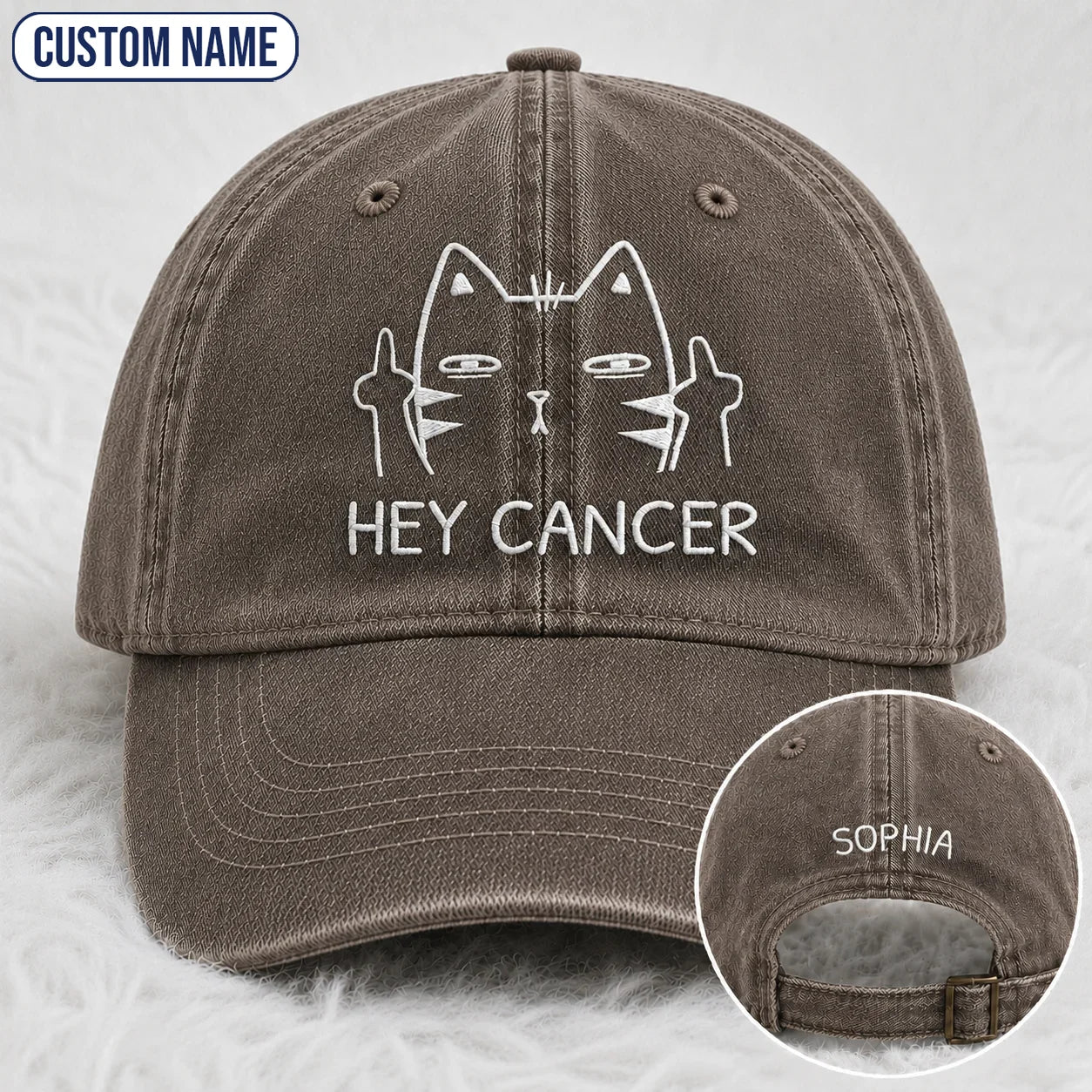 Personalized Sassy Cat Embroidered Washed Cap, Awareness Gift