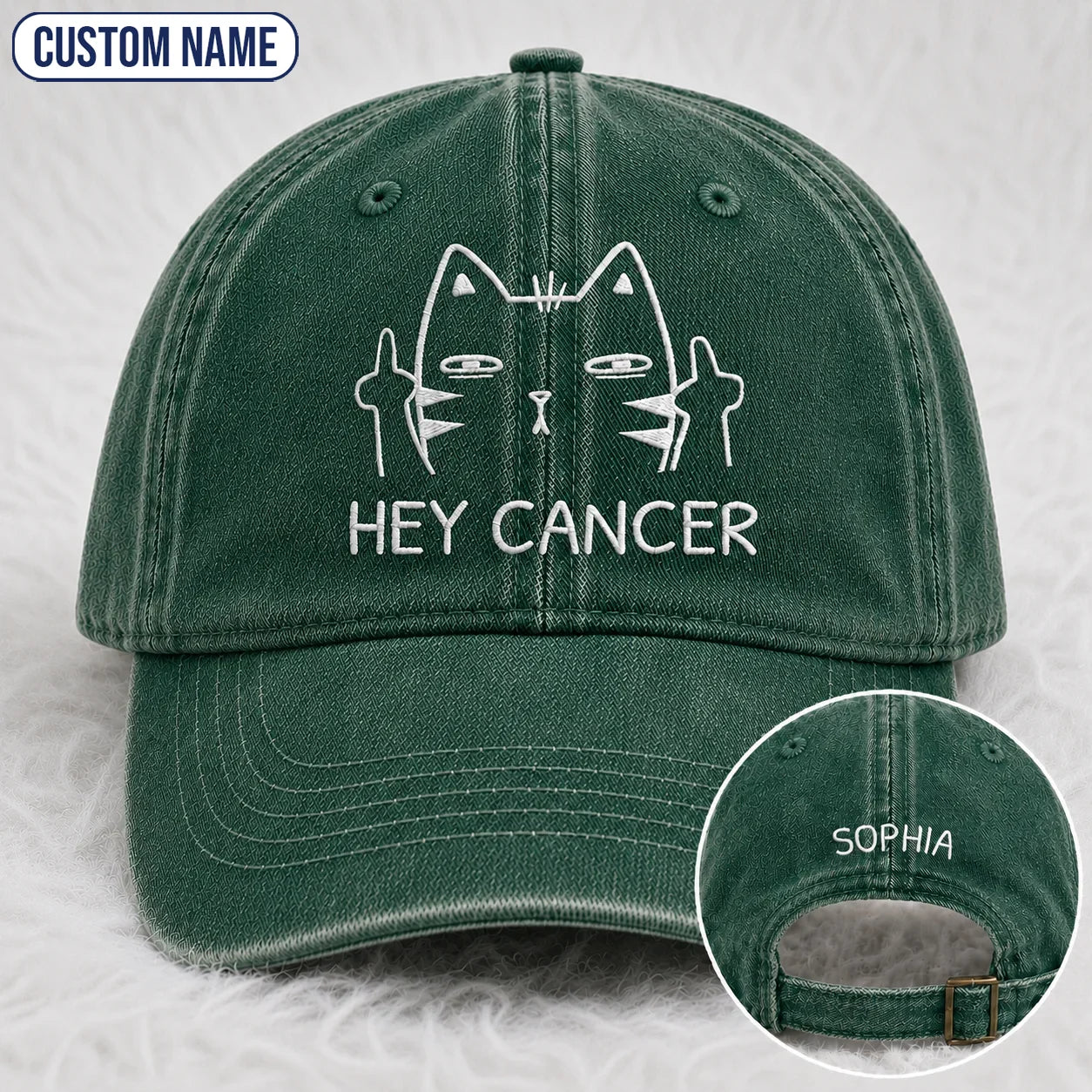 Personalized Sassy Cat Embroidered Washed Cap, Awareness Gift