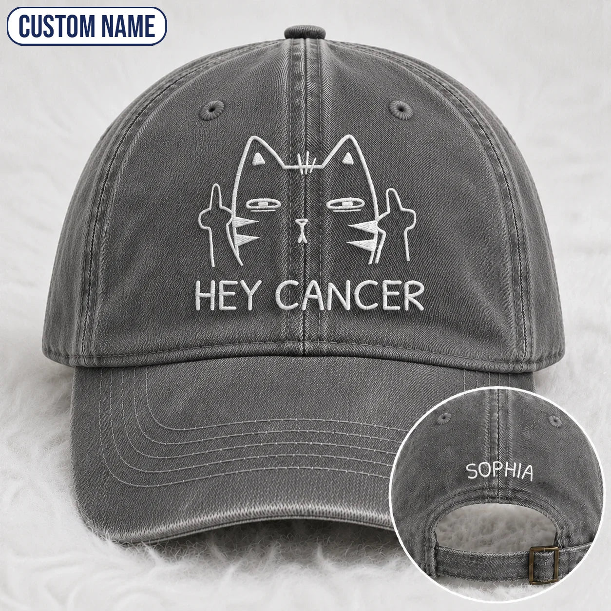 Personalized Sassy Cat Embroidered Washed Cap, Awareness Gift