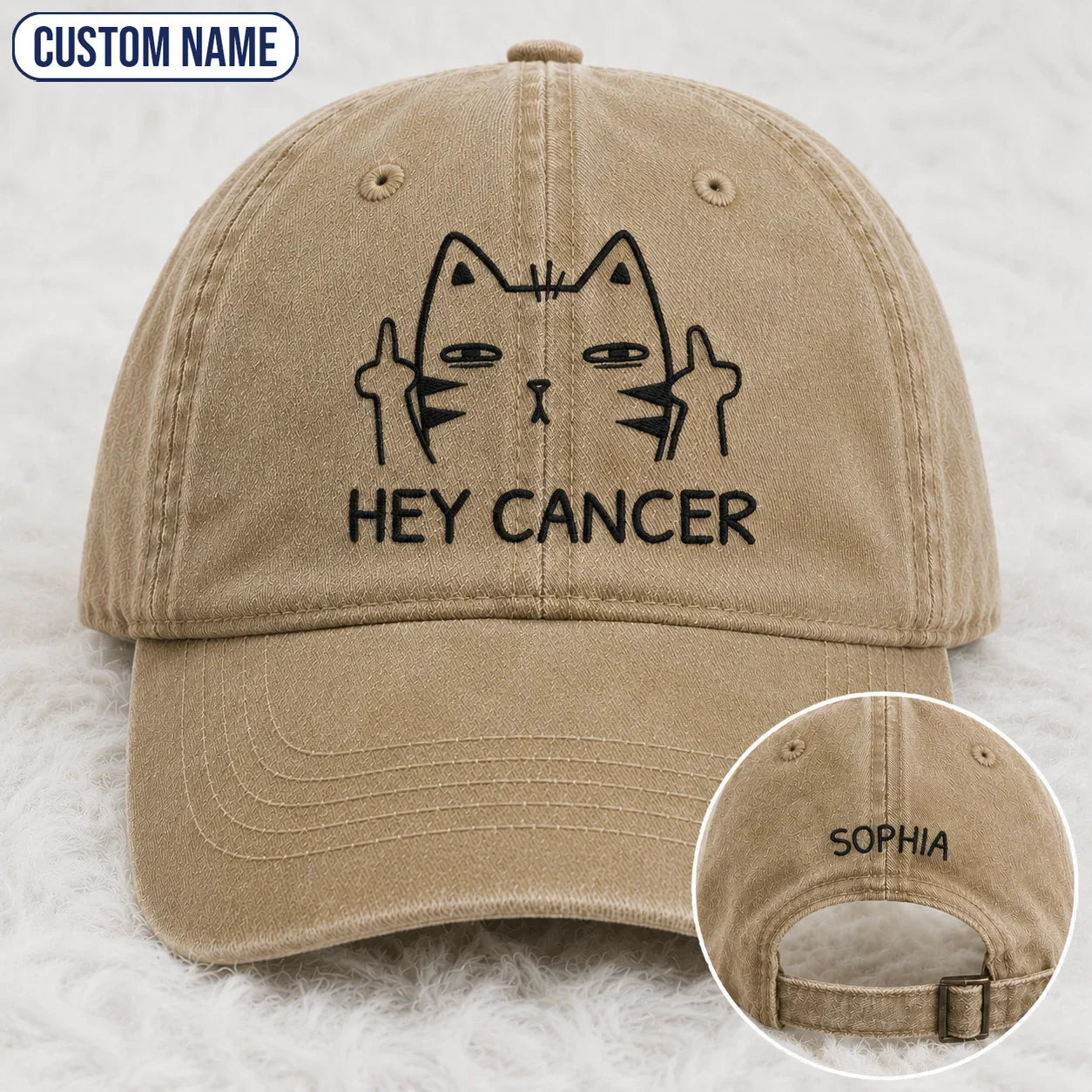 Personalized Sassy Cat Embroidered Washed Cap, Awareness Gift