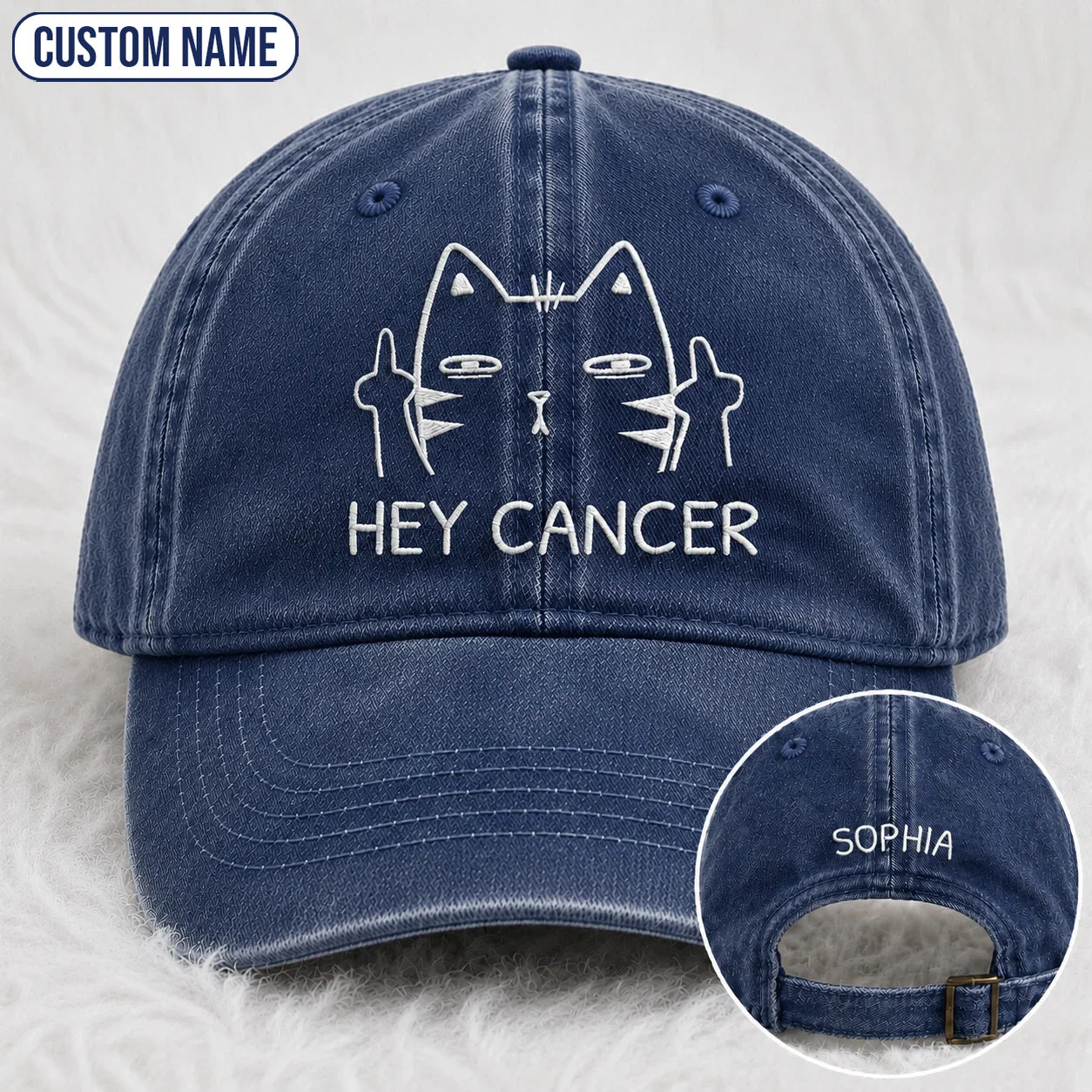 Personalized Sassy Cat Embroidered Washed Cap, Awareness Gift
