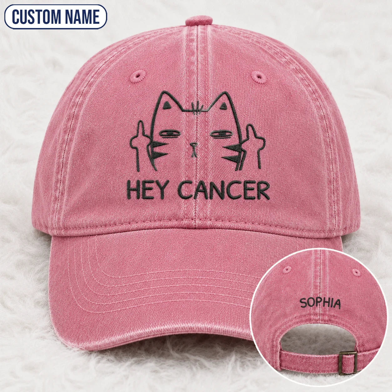 Personalized Sassy Cat Embroidered Washed Cap, Awareness Gift