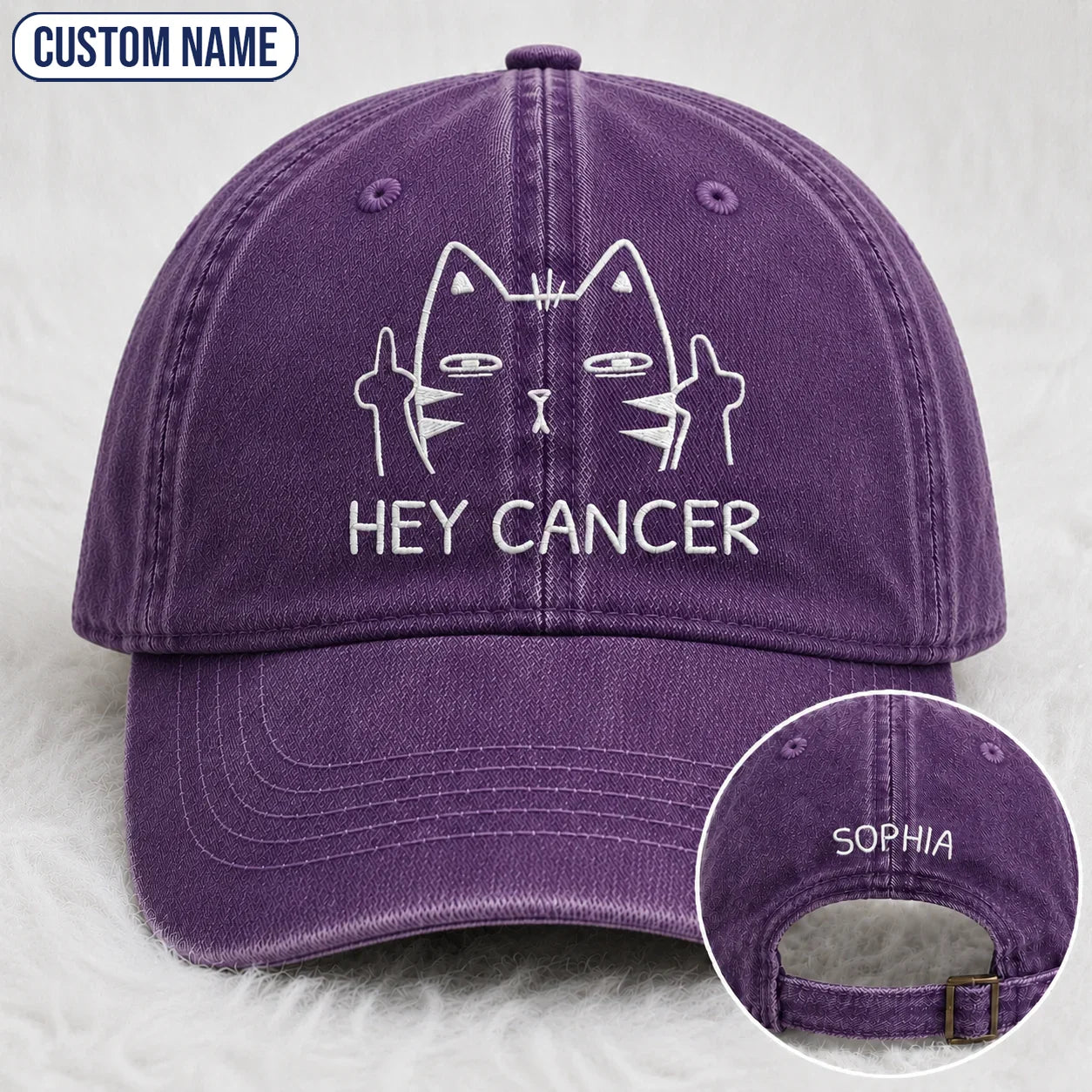 Personalized Sassy Cat Embroidered Washed Cap, Awareness Gift