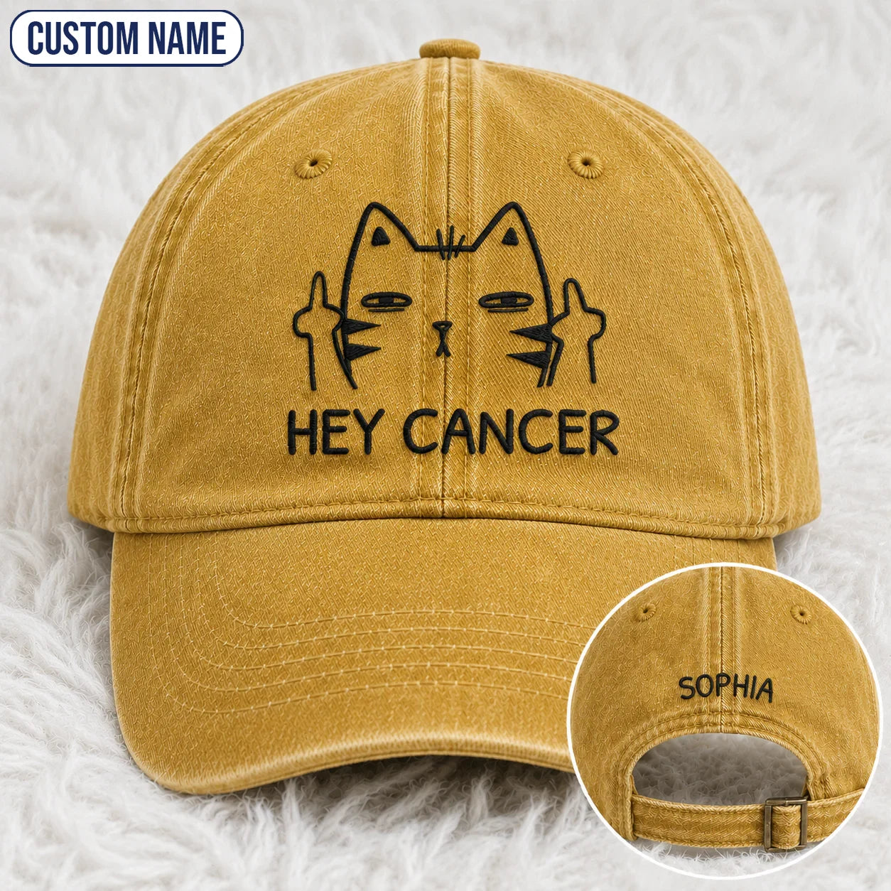 Personalized Sassy Cat Embroidered Washed Cap, Awareness Gift