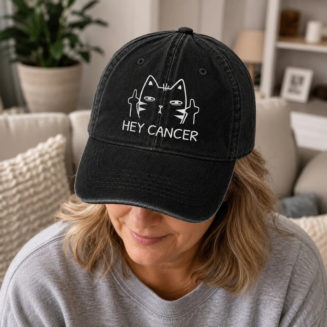 Personalized Sassy Cat Embroidered Washed Cap, Awareness Gift