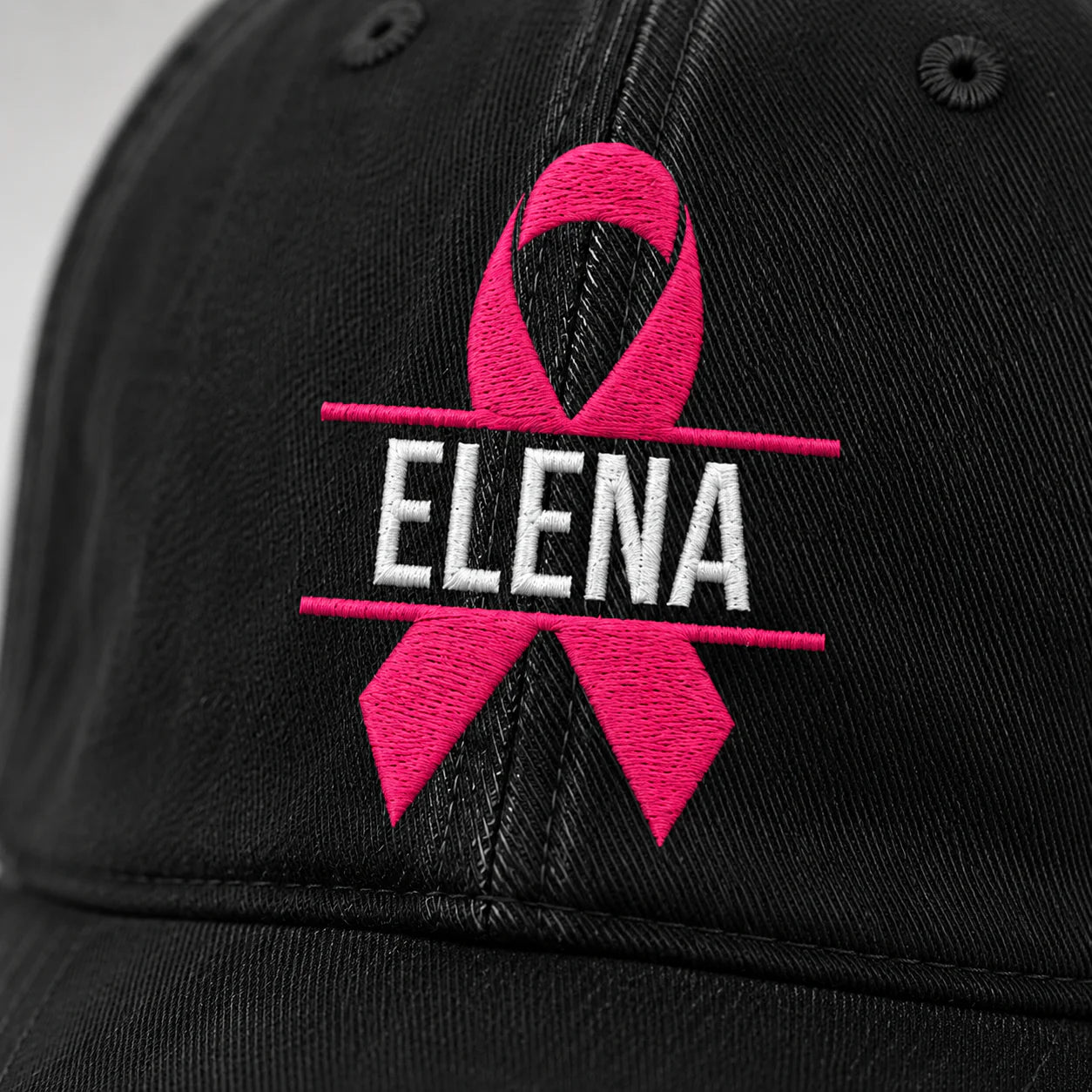 Personalized Name Pink Ribbon Embroidered Washed Cap, Awareness Gift